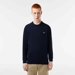 Lacoste Uni Color Crew Neck Cotton Blend Knit Pullover Navy