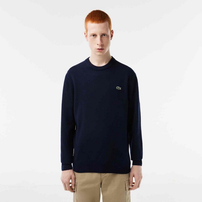 Lacoste Uni Color Crew Neck Cotton Blend Knit Trui Navy
