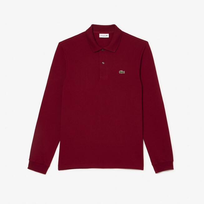 Lacoste Uni Color Long Sleeve Classic Cotton Piqué Polo Bordeaux Red