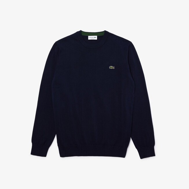 Lacoste Uni Cotton Crew Neck Chest Logo Embroidery Trui Navy Blue