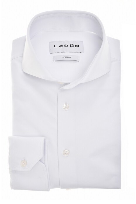 Ledûb Active Stretch Solid Color Tone-on-Tone Buttons Overhemd Wit
