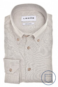 Ledûb Airy EcoVero Button-Down Fine Texture Overhemd Licht Bruin