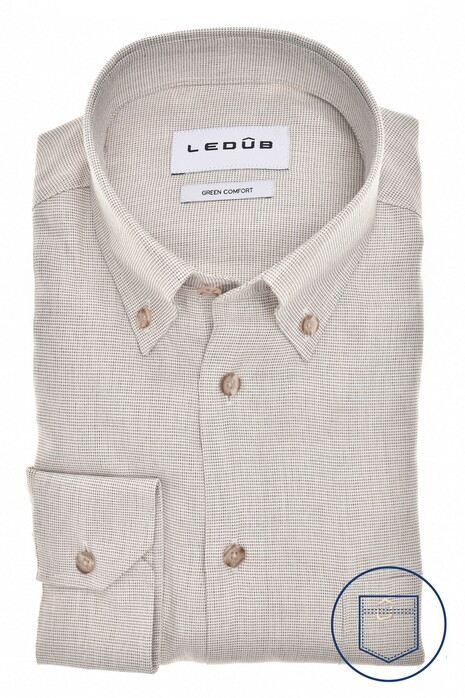Ledûb Airy EcoVero Button-Down Fine Texture Shirt Light Brown