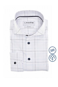 Ledûb Allover Check Easy-Iron Cotton Overhemd Wit-Blauw
