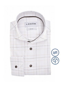 Ledûb Allover Check Easy-Iron Cotton Overhemd Wit-Bruin