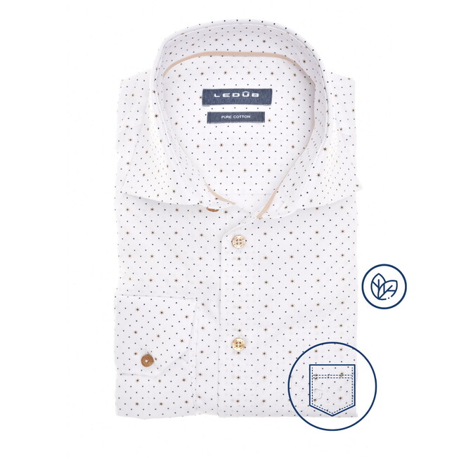 Ledûb Allover Dot Star Pattern Pure Cotton Overhemd Wit-Blauw