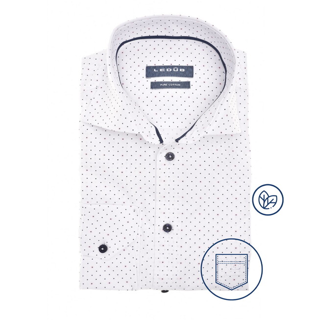 Ledûb Allover Dot Star Pattern Pure Cotton Overhemd Wit-Navy