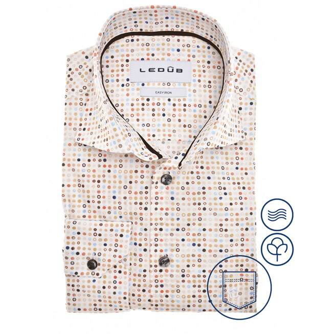 Ledûb Allover Fantasy Dots Pattern Easy-Iron Overhemd Zand-Donker Bruin