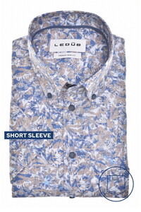 Ledûb Allover Fantasy Leaves Pattern Button-Down Comfort Blend Fabric Shirt Mid Blue