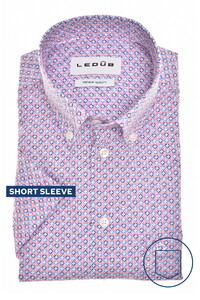 Ledûb Allover Fantasy Pattern Easy-Care Cotton Button-Down Overhemd Lichtblauw-Rood