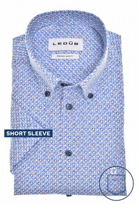 Ledûb Allover Fantasy Pattern Easy-Care Cotton Button-Down Overhemd Midden Blauw