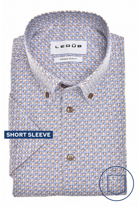 Ledûb Allover Fantasy Pattern Easy-Care Cotton Button-Down Shirt Light Blue