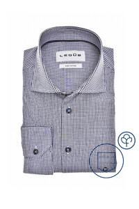 Ledûb Allover Fine Check Pattern Pure Cotton Overhemd Donker Blauw