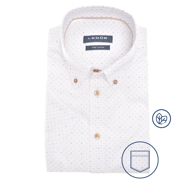 Ledûb Allover Fine Dot Star Pattern Short Sleeve Overhemd Wit-Beige