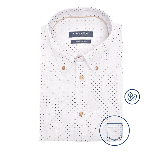 Ledûb Allover Fine Dot Star Pattern Short Sleeve Overhemd Wit-Blauw