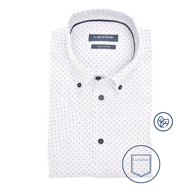 Ledûb Allover Fine Dot Star Pattern Short Sleeve Overhemd Wit-Navy