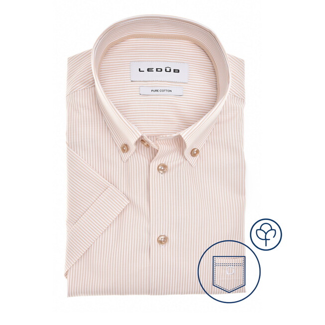 Ledûb Allover Fine Striped Cotton Button-Down Overhemd Zand
