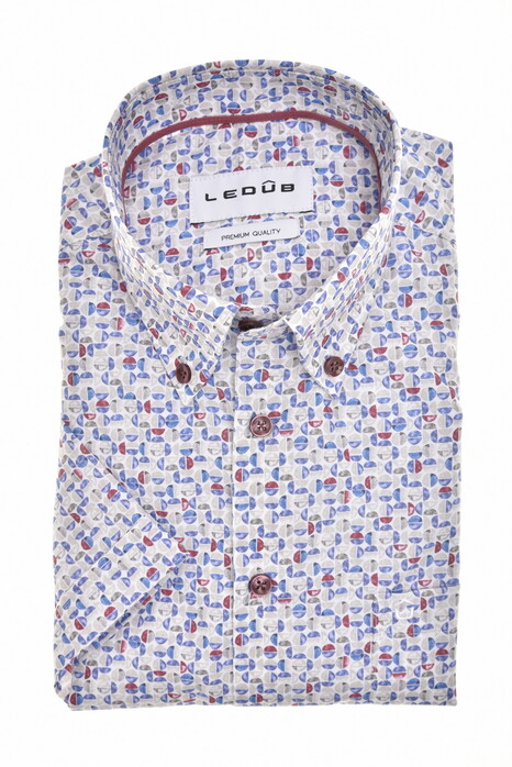 Ledûb Allover Half Circles Pattern Comfort Fabric Blend Short Sleeve Overhemd Licht Grijs