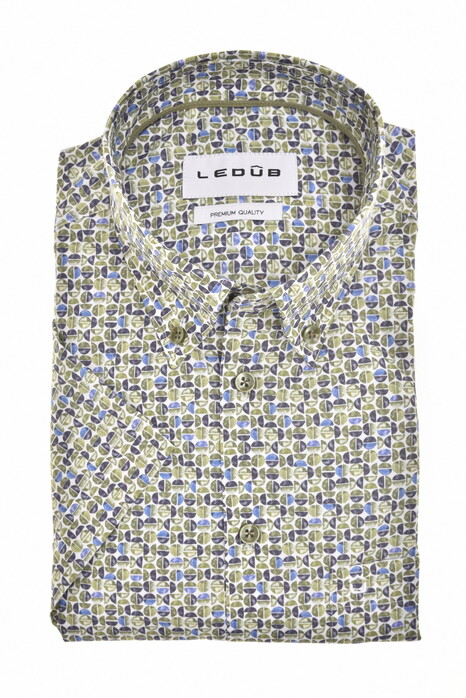 Ledûb Allover Half Circles Pattern Comfort Fabric Blend Short Sleeve Overhemd Midden Groen