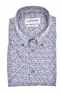 Ledûb Allover Half Circles Pattern Comfort Fabric Blend Short Sleeve Shirt Mid Blue