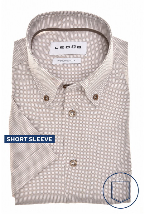 Ledûb Allover Mini Abstract Pattern Button-Down Comfort Blend Fabric Overhemd Licht Bruin