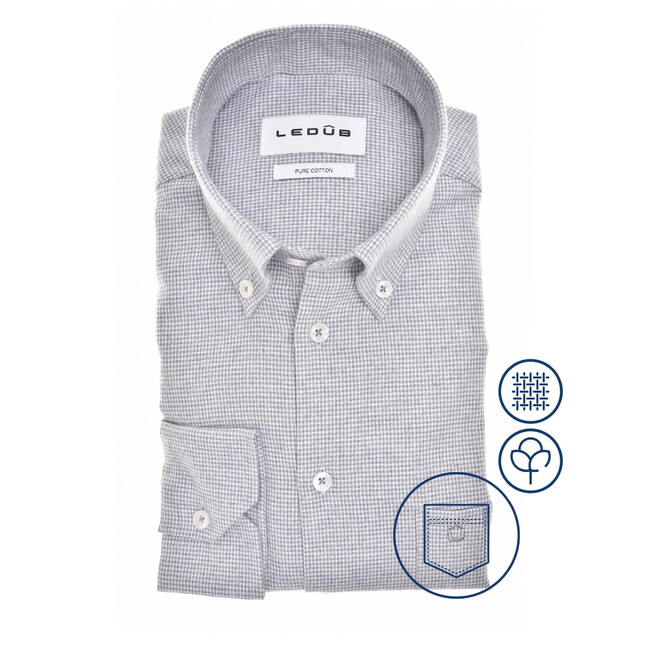 Ledûb Allover Mini Check Pattern Fine Cotton Flanel Overhemd Blauw