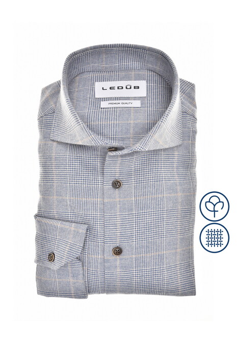 Ledûb Allover Multi Check Fine Cotton Flanel Overhemd Midden Blauw