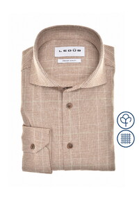 Ledûb Allover Multi Check Fine Cotton Flanel Overhemd Midden Bruin