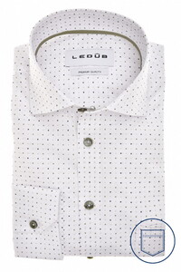 Ledûb Allover Multi Dots Pattern Comfort Fabric Overhemd Wit-Groen