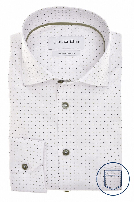 Ledûb Allover Multi Dots Pattern Comfort Fabric Overhemd Wit-Groen