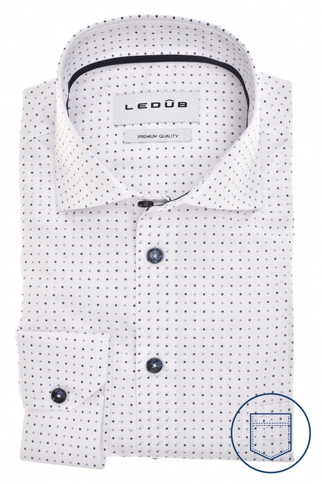 Ledûb Allover Multi Dots Pattern Comfort Fabric Shirt White-Blue