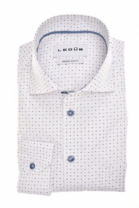 Ledûb Allover Multi Dots Pattern Comfort Fabric Shirt White