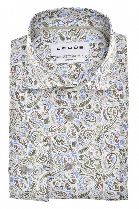 Ledûb Allover Paisley Fantasy Easy-Iron Cotton Shirt Green-Blue