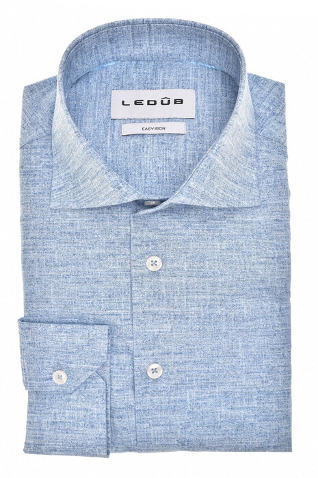 Ledûb Allover Pattern Easy-Iron Cotton Overhemd Midden Blauw