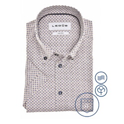 Ledûb Allover Pattern Pure Cotton Button-Down Short Sleeve Overhemd Licht Bruin