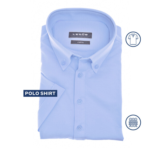 Ledûb Breezy Buttoned Basic Polo Midden Blauw