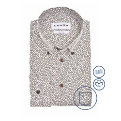 Ledûb Button-Down Abstract Floral Pattern Easy-Iron Cotton Overhemd Wit-Bruin