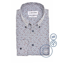 Ledûb Button-Down Abstract Floral Pattern Easy-Iron Cotton Overhemd Wit-Rood