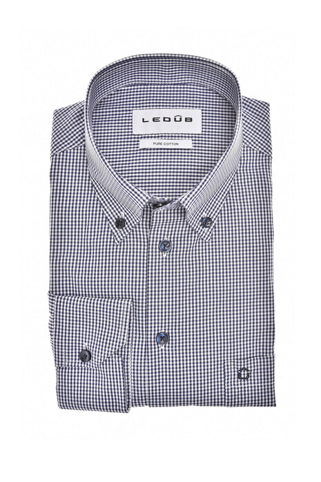 Ledûb Button Down Allover Mini Check Overhemd Navy