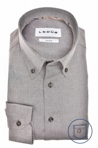 Ledûb Button Down Cotton Non-Iron Overhemd Donker Bruin