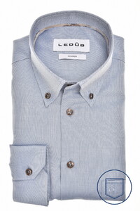 Ledûb Button Down Cotton Non-Iron Shirt Mid Blue