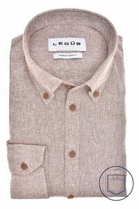 Ledûb Button-Down Linnen Cotton Overhemd Donker Bruin