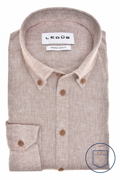 Ledûb Button-Down Linnen Cotton Overhemd Donker Bruin
