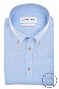 Ledûb Button-Down Linnen Cotton Overhemd Licht Blauw