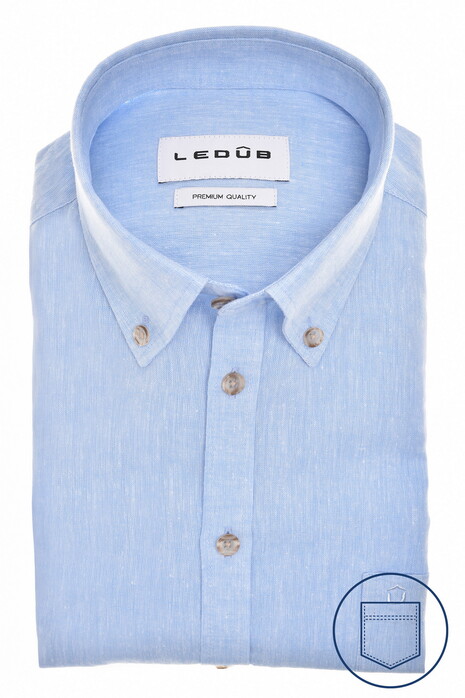 Ledûb Button-Down Linnen Cotton Overhemd Licht Blauw