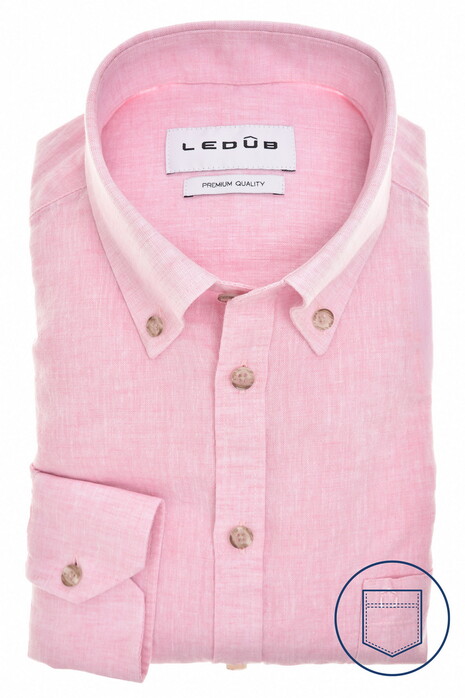 Ledûb Button-Down Linnen Cotton Overhemd Licht Roze