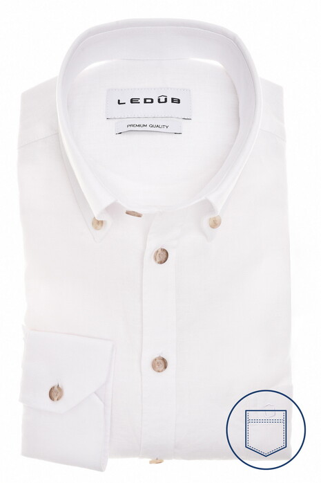 Ledûb Button-Down Linnen Cotton Overhemd Wit