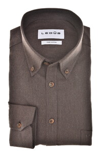 Ledûb Button-Down Pure Cotton Flanel Overhemd Donker Bruin