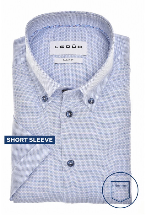 Ledûb Button Down Texture Weave Cotton Easy-Iron Overhemd Blauw