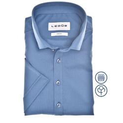 Ledûb Corron Jersey Button-Down Collar Short Sleeve Poloshirt Mid Blue